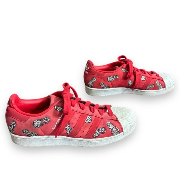 ADIDAS x THE FARM Collab Superstar Pineapple Embroidered Red/Red/White Sneakers - Picture 2 of 9